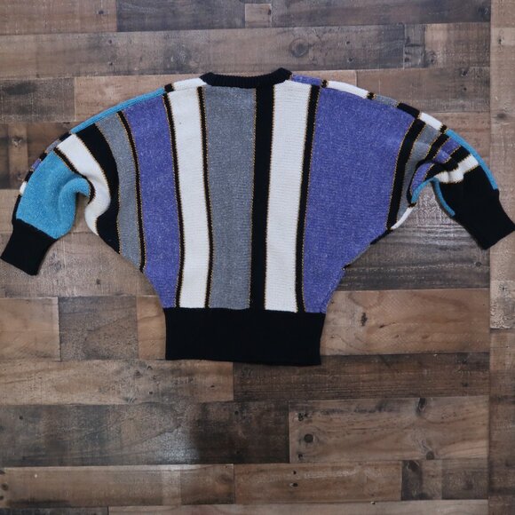 Jason Maxwell Vintage Womans Small Dolman Sleeve Metallic Stripe Sweater Retro - Picture 5 of 5